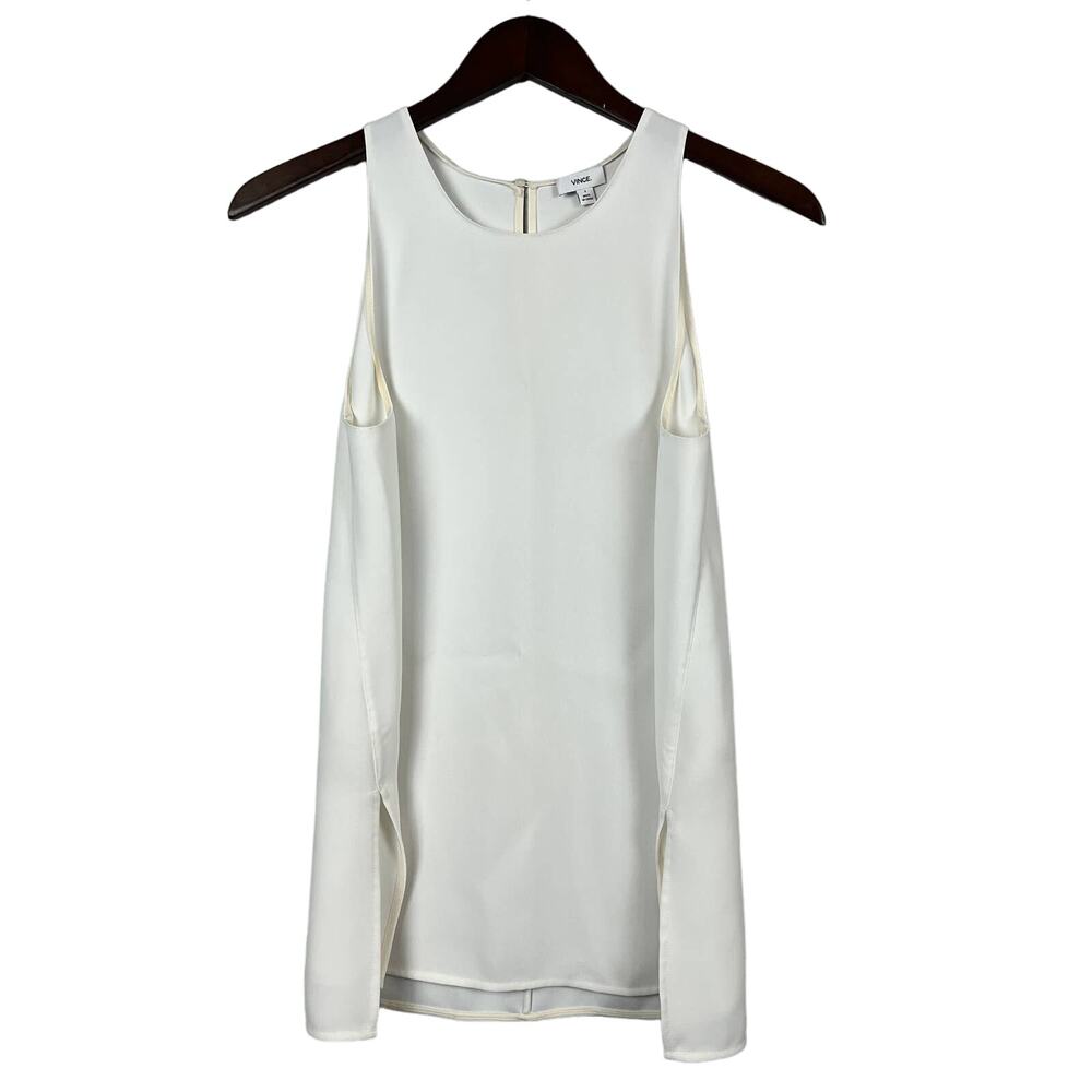 Vince Sleeveless Blouse Top Career Sleeveless Long Bone Off White - S